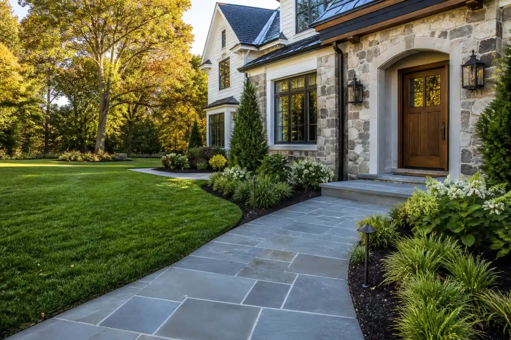 Outdoor Walkway Materials Massachusetts installed with pavers and natural stone